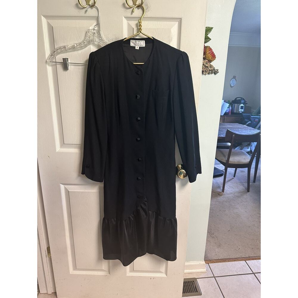 Vnt 90s Soo Yung Lee dress Black Button Up Med 6 Career Retro Funeral Goth